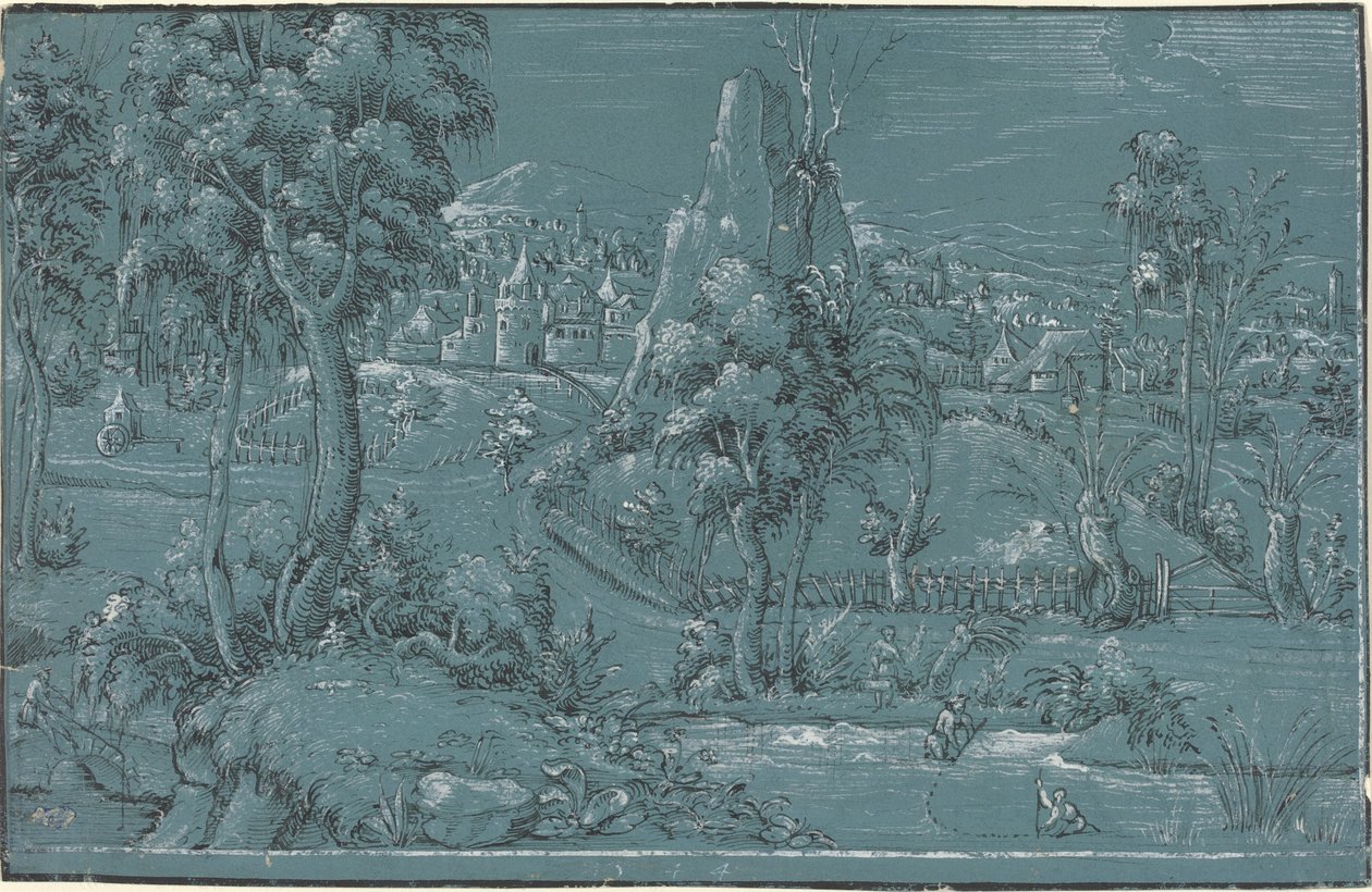 Krajobraz z mężczyznami wędkarskimi autorstwa German 16th Century