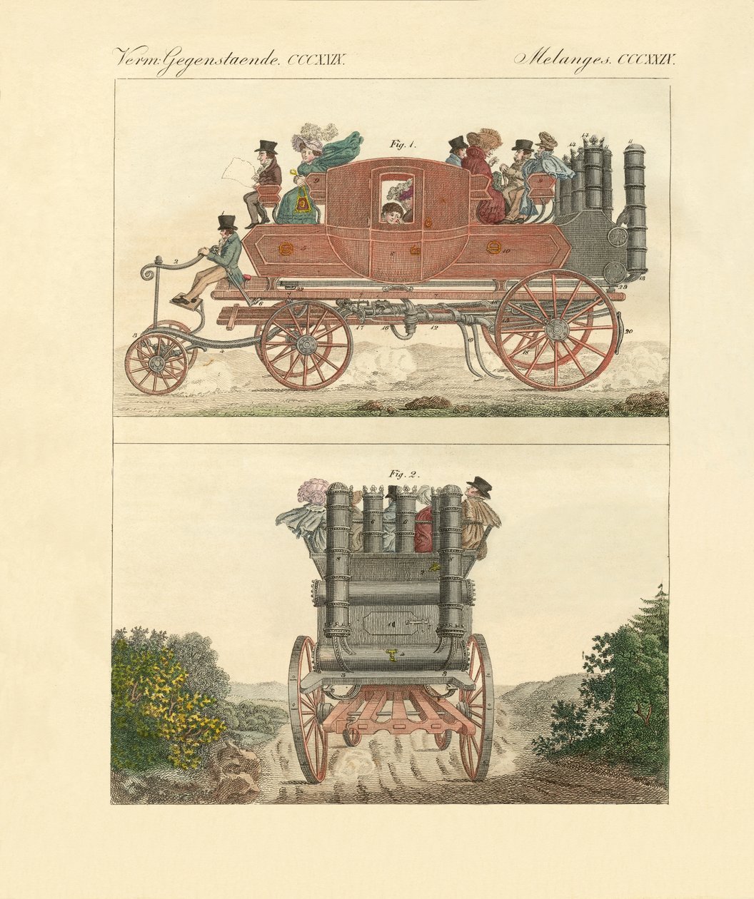 Wagon parowy Gurneya (kolorowy grawerunek) autorstwa German School