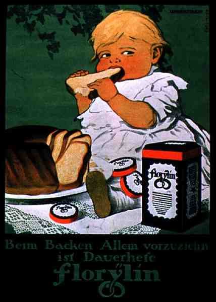 Plakat reklamujący Drożdże Florylin autorstwa German School