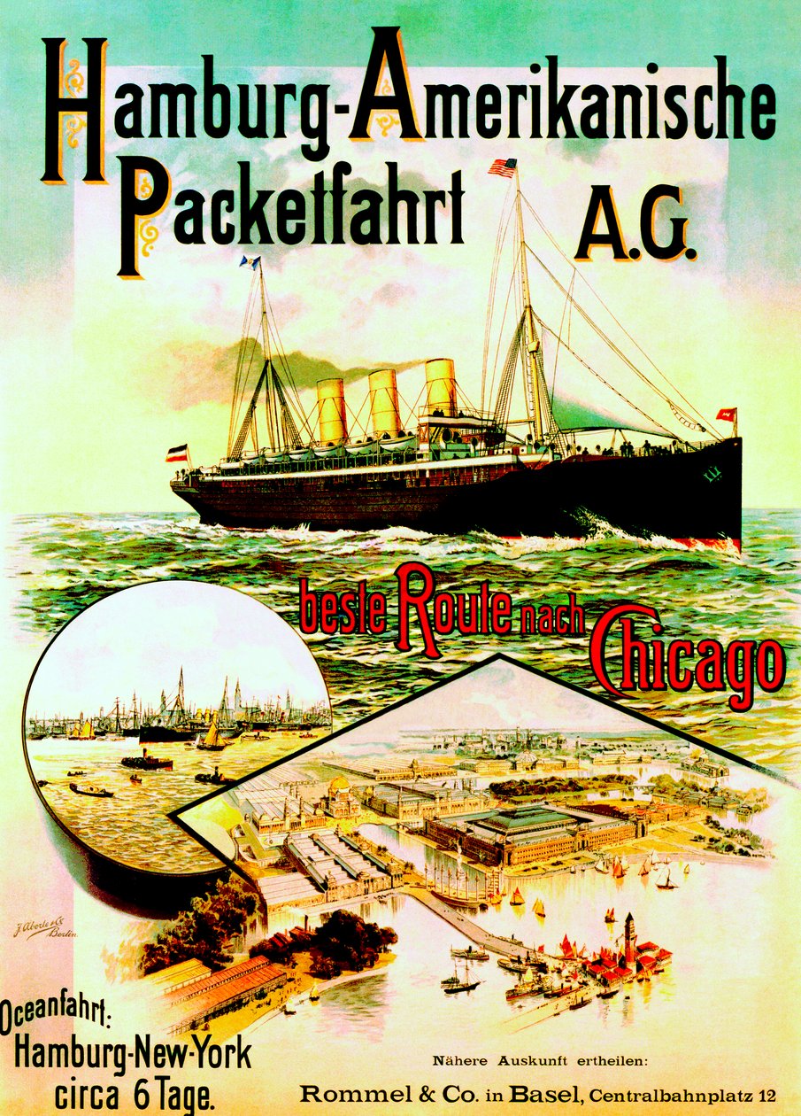 Plakat reklamujący linię Hamburg American Line, 1893 autorstwa German School