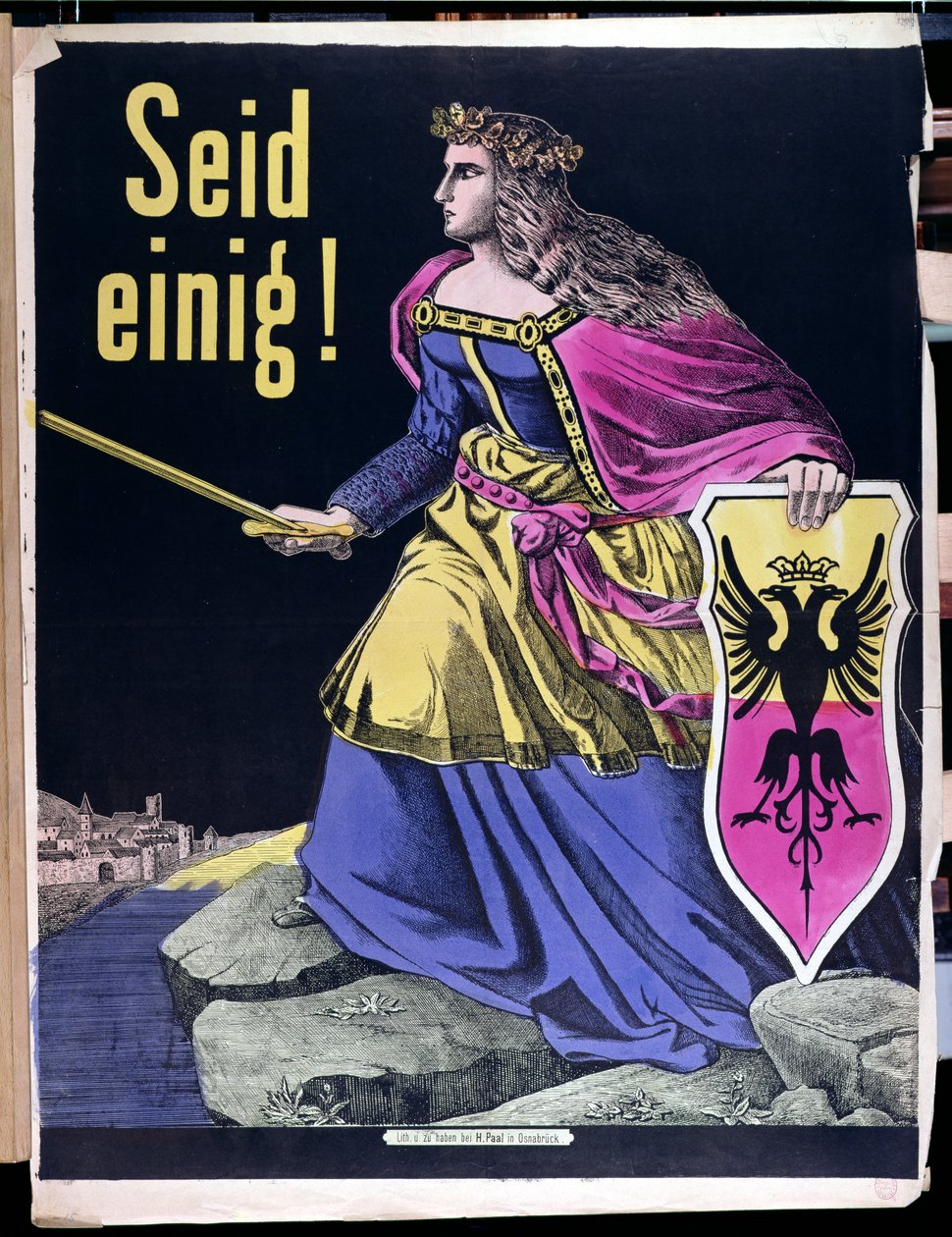 Zjednoczcie się!, niemiecki plakat patriotyczny, ok. 1870 r. autorstwa German School