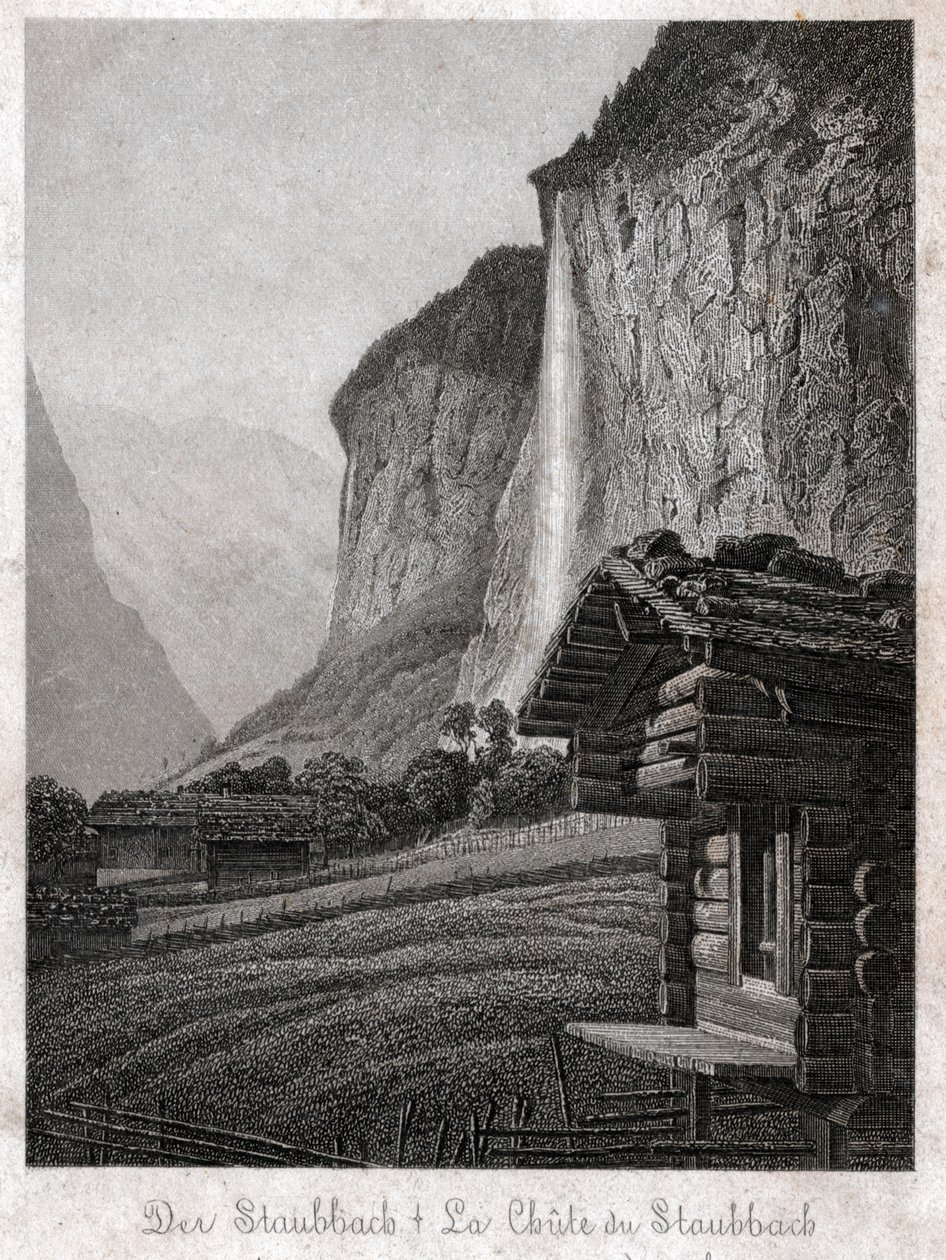 Wodospad Staubbach. (grafika, ok. 1830) autorstwa German School
