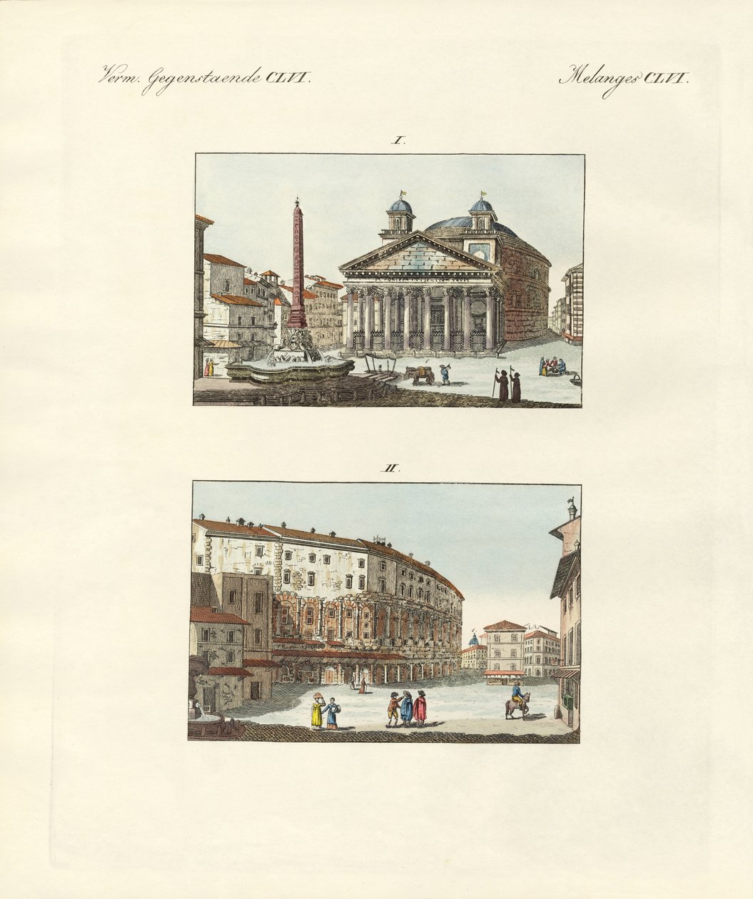 Dziwny budynek w Rzymie (kolorowy grawerunek) autorstwa German School