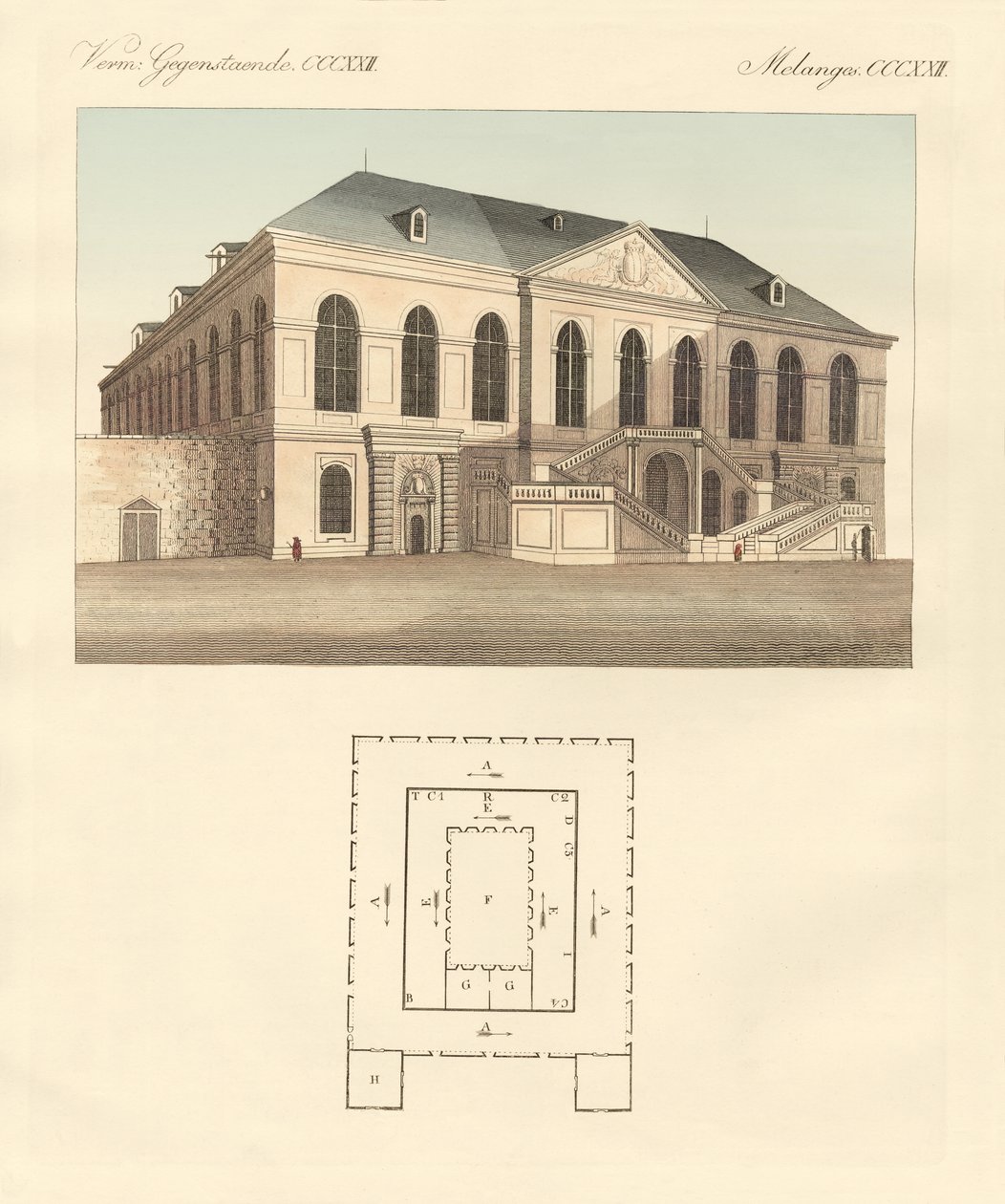Dziwne budynki (kolorowy grawer) autorstwa German School