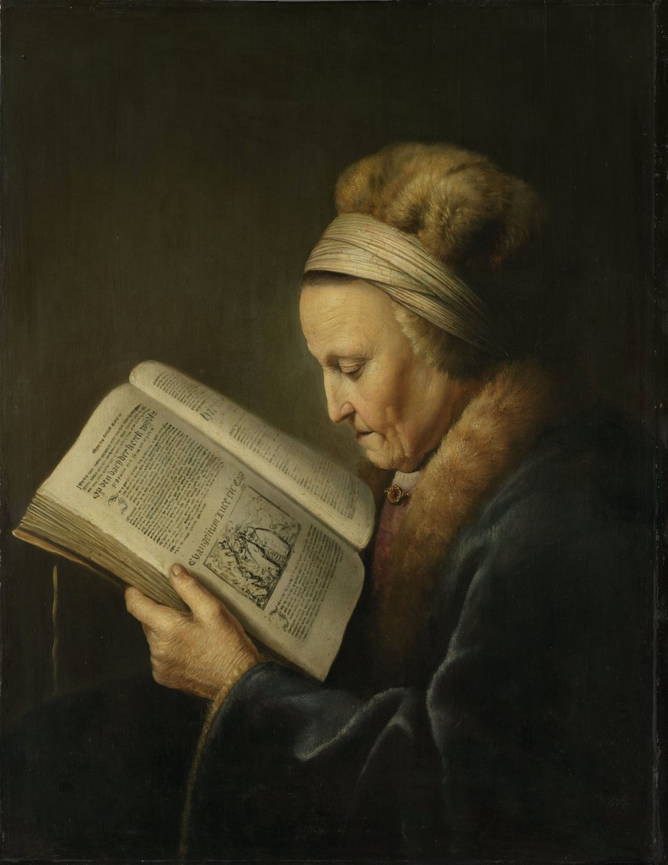 Portret starej kobiety czytającej autorstwa Gerrit Dou
