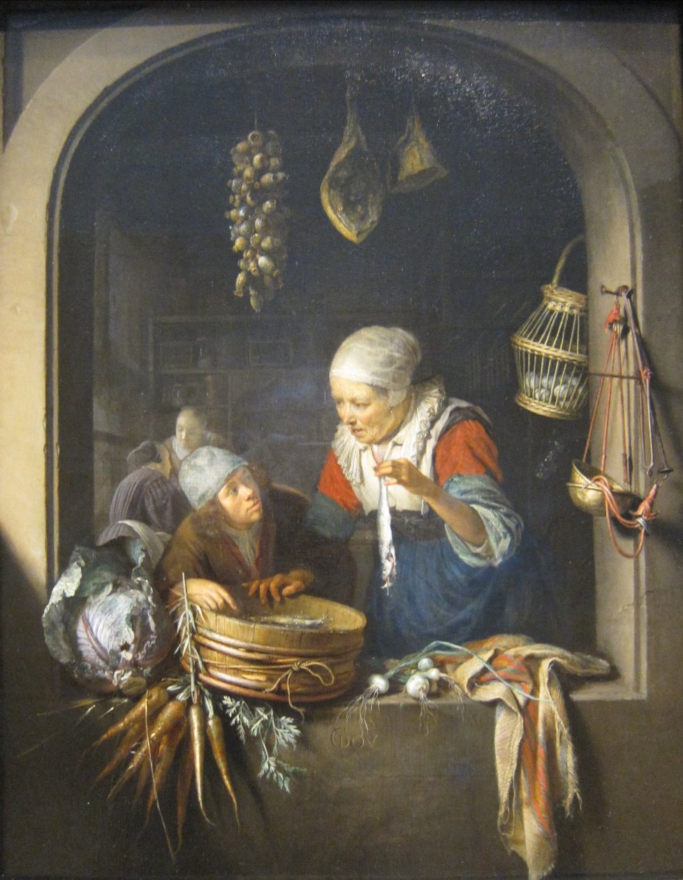 Sprzedawca śledzi i chłopiec autorstwa Gerrit Dou