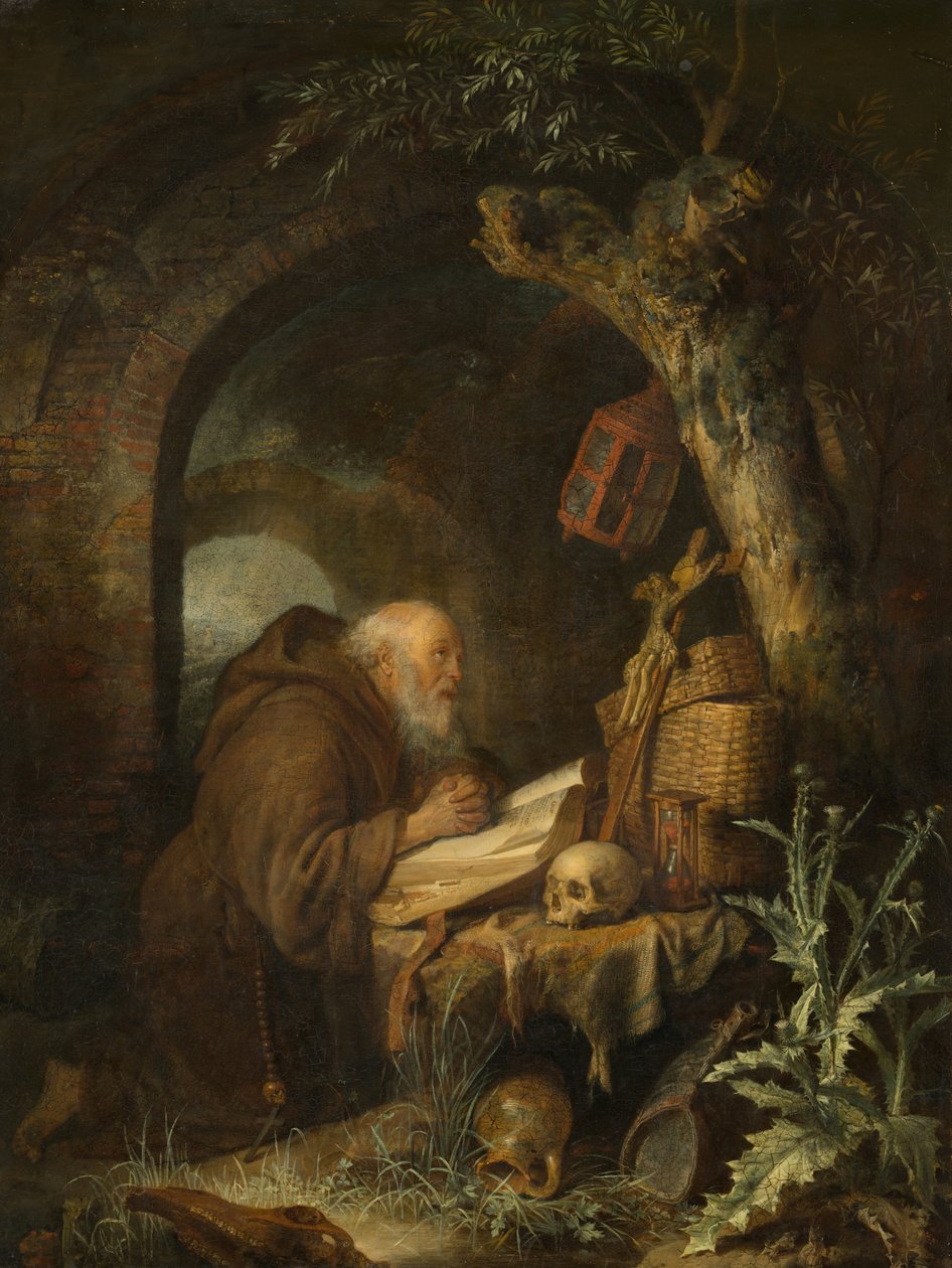 Pustelnik, 1670. autorstwa Gerrit Dou