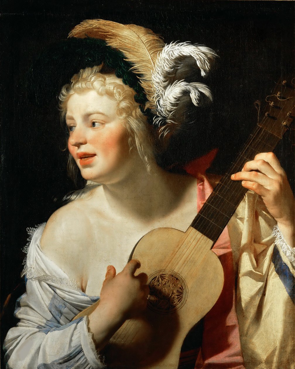 Kobieta grająca na gitarze, 1624. autorstwa Gerrit van Honthorst