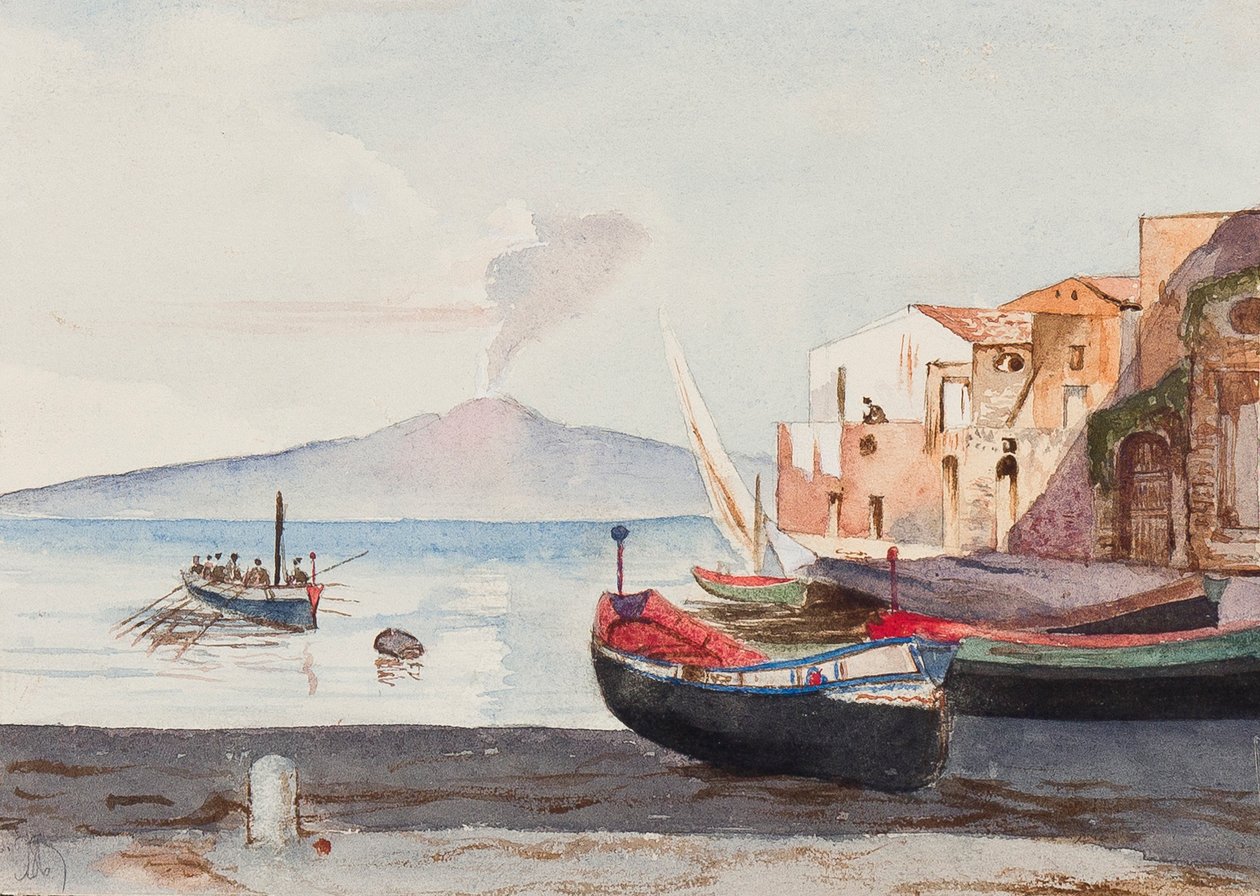 Wezuwiusz z Sorrento, z dodatkami prawdopodobnie księżnej Marii Annunziata di Borbone (1843-1871) (ołówek i wc na papierze) autorstwa Giacinto Gigante