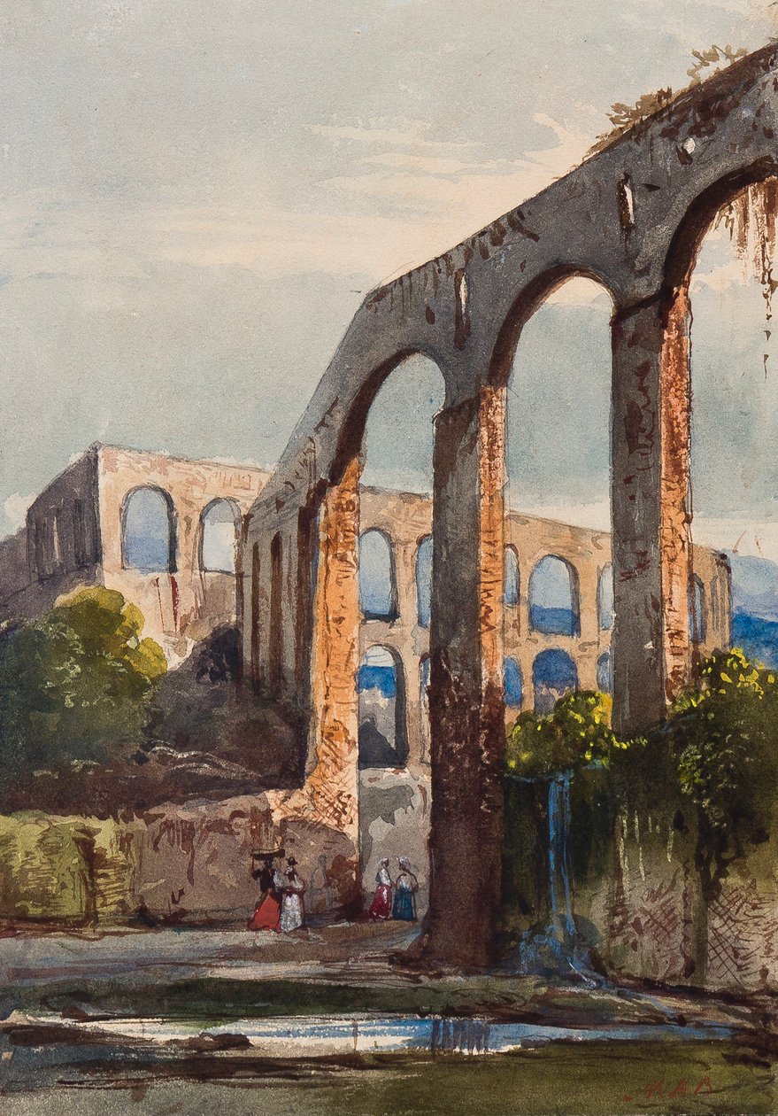 Kobiety pod rzymskim akweduktem w Maddaloni, z uzupełnieniami autorstwa księżnej Marii Annunziaty di Borbone (1843-1871) (ołówek, wc i gwasz na papierze) autorstwa Giacinto Gigante