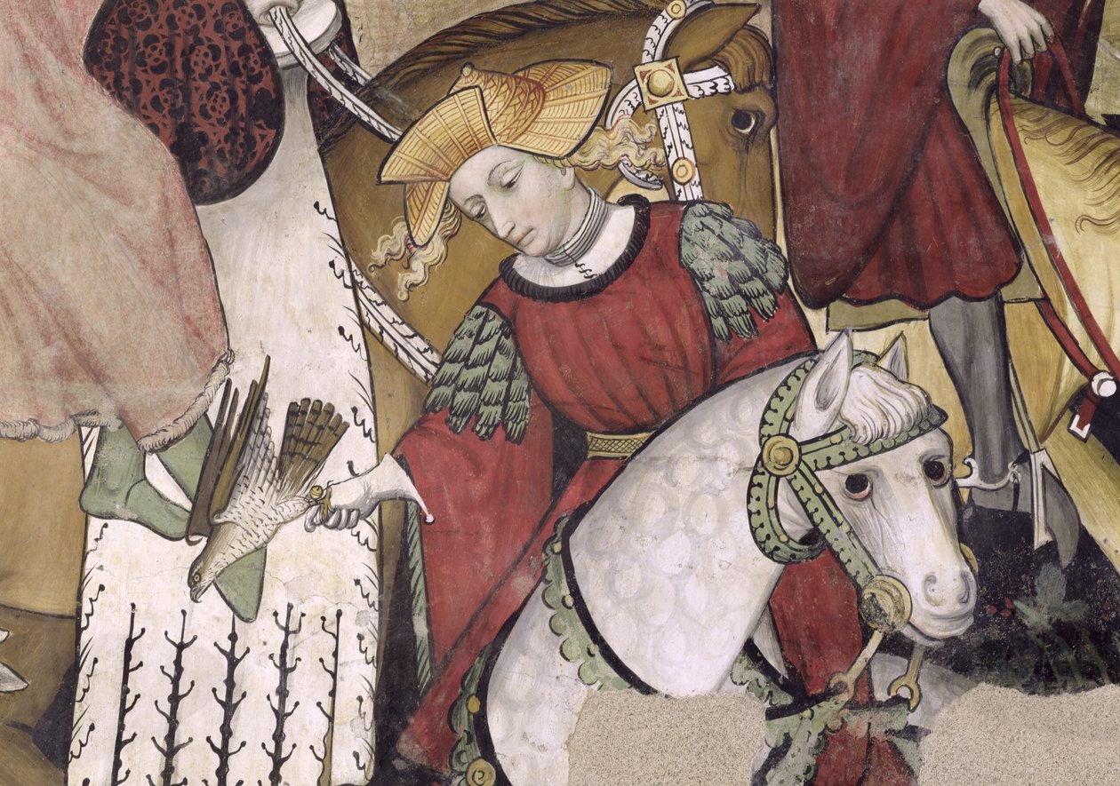 Fontanna Życia, fragment sokolnika wypuszczającego ptaka, 1418-30 autorstwa Giacomo Jaquerio