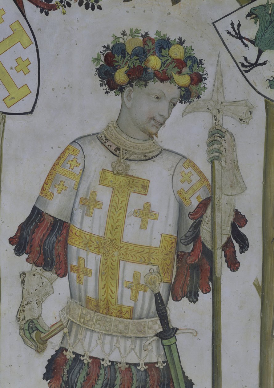 Dziewięciu Godnych, detal z wizerunkiem Godfreya de Bouillon (ok. 1060-1100) 1418-30 autorstwa Giacomo Jaquerio