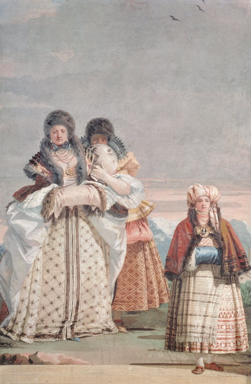Zimowy spacer z Foresterii (pensjonatu) 1757 autorstwa Giovanni Domenico Tiepolo