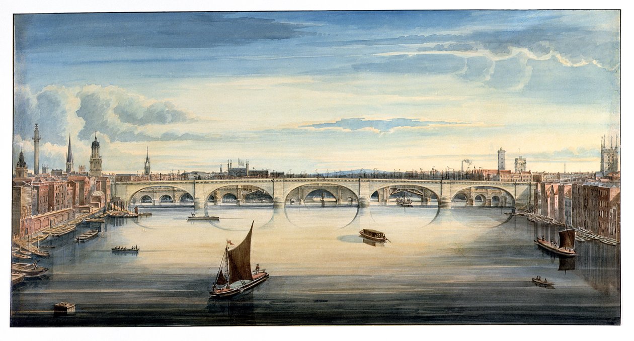 Widok na zachód New London Bridge i Old London Bridge, 1830 autorstwa Gideon Yates