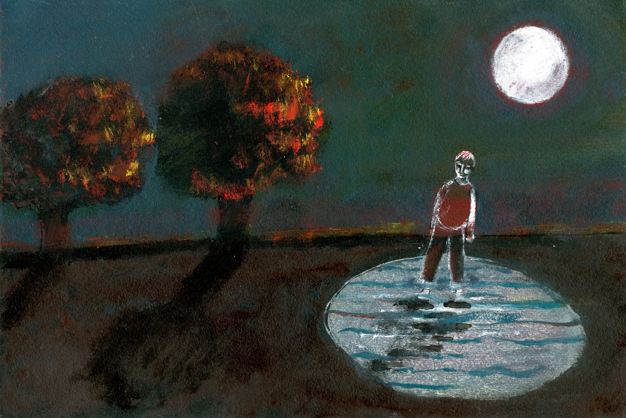 Jesień staje się zimą, Studium na nocny spacer, 2004, (olej na papierze) autorstwa Gigi Sudbury