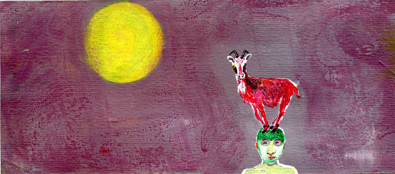Zrób mi czerwoną kozę, 2005, (olej na papierze) autorstwa Gigi Sudbury