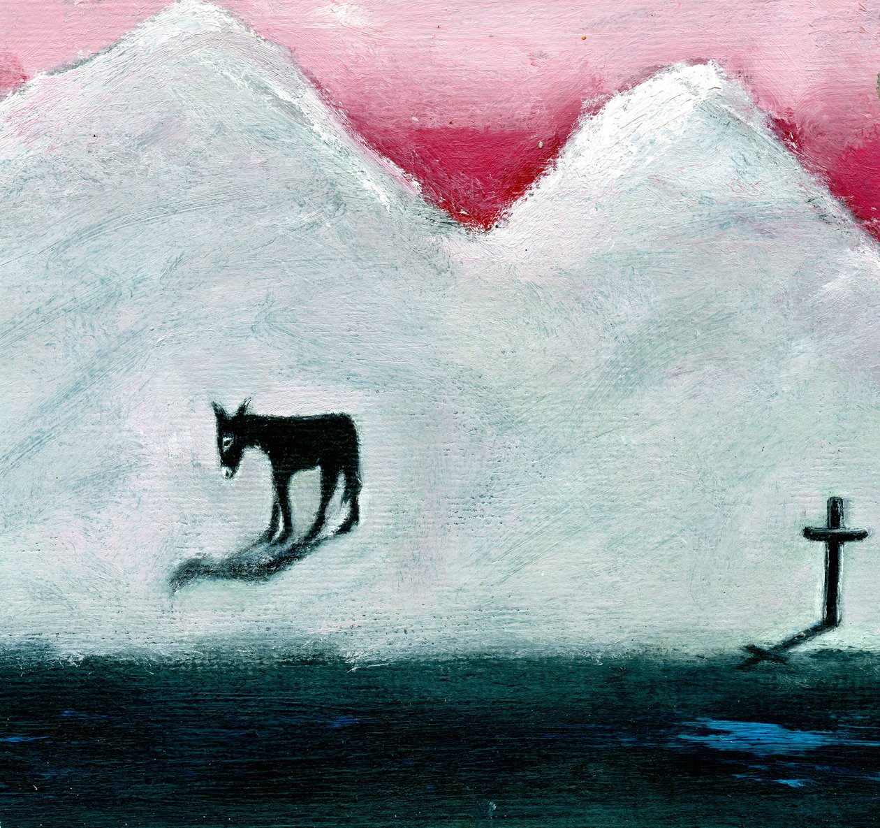 Donkey and Cross,2003, (olej na papierze) autorstwa Gigi Sudbury