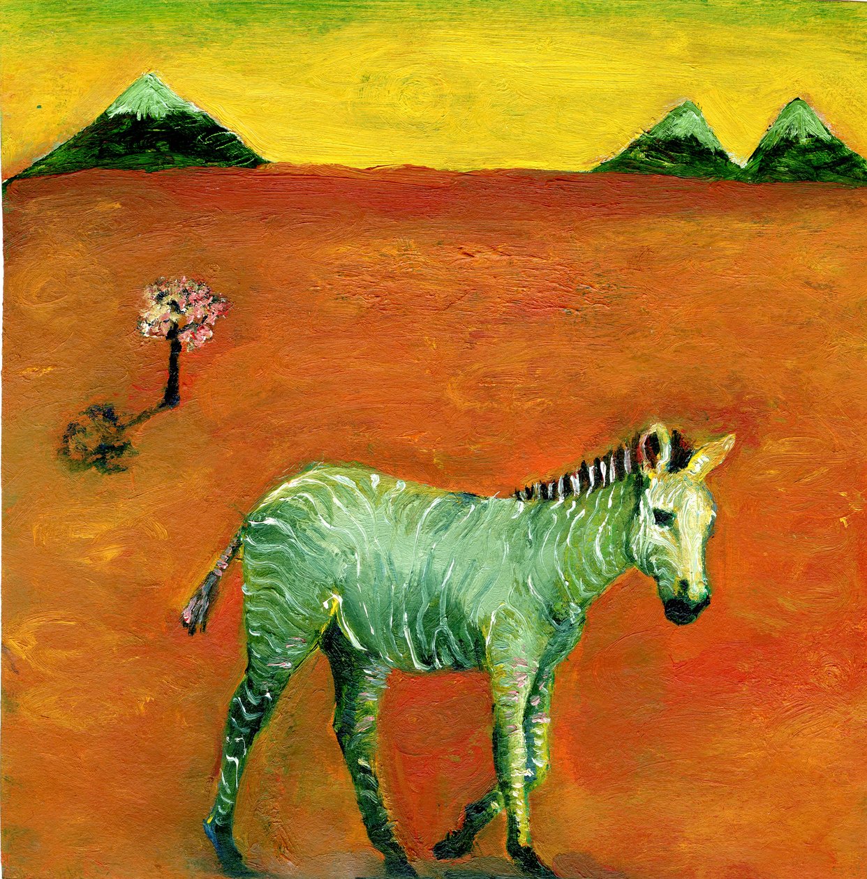 Zielona Zebra i Wiśnia, 2005 , (olej na papierze) autorstwa Gigi Sudbury