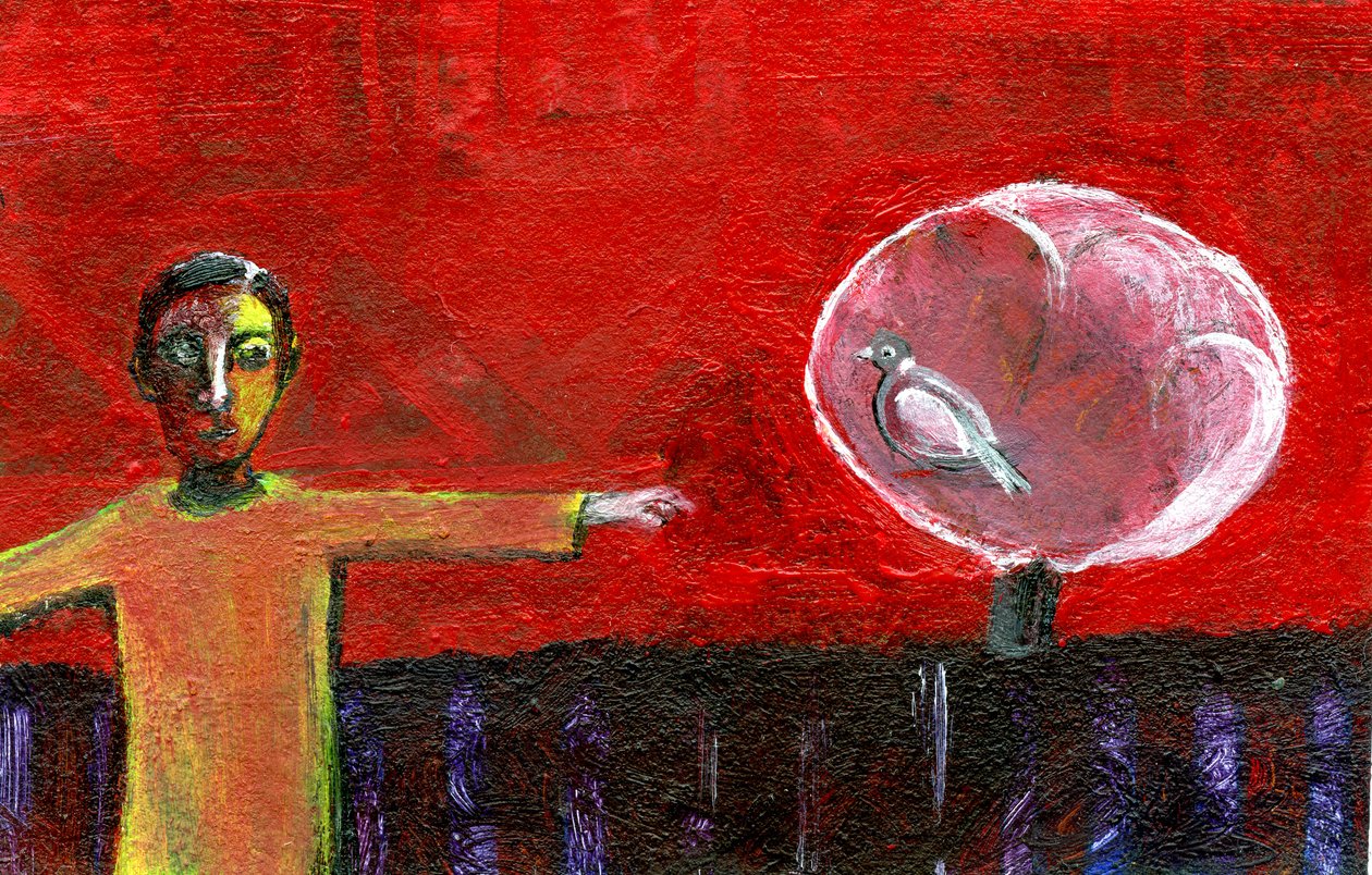 Drzewo gołębi leśnych, 2006, (olej na papierze) autorstwa Gigi Sudbury