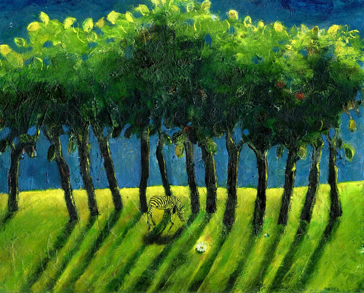 Zebra Trees, 2005, (olej na papierze) autorstwa Gigi Sudbury