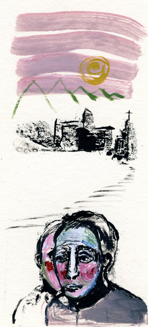 Górska wioska, 2017, (olej na papierze) autorstwa Gigi Sudbury