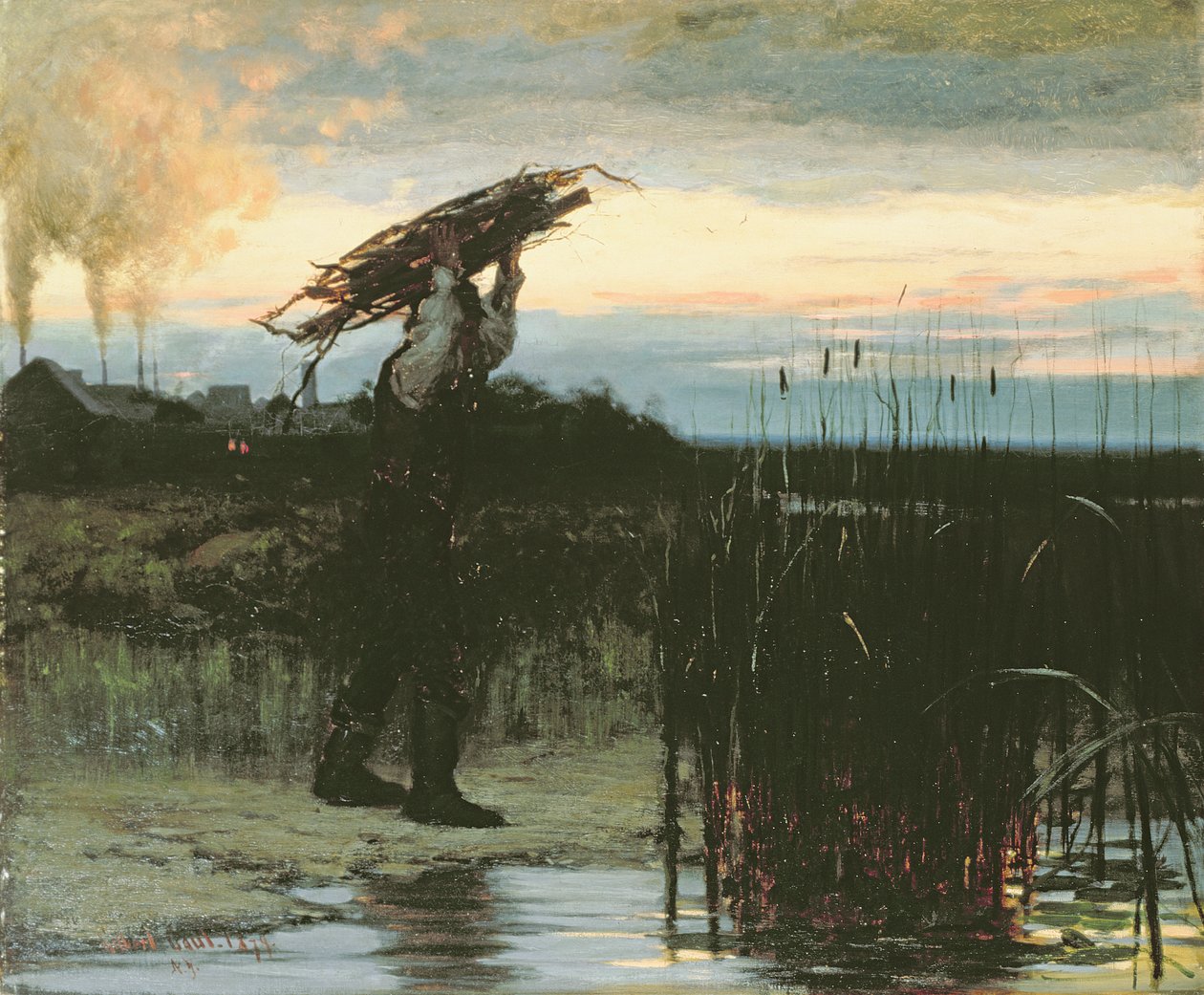 Mężczyzna niosący kije o zmierzchu, 1879 autorstwa Gilbert Gaul