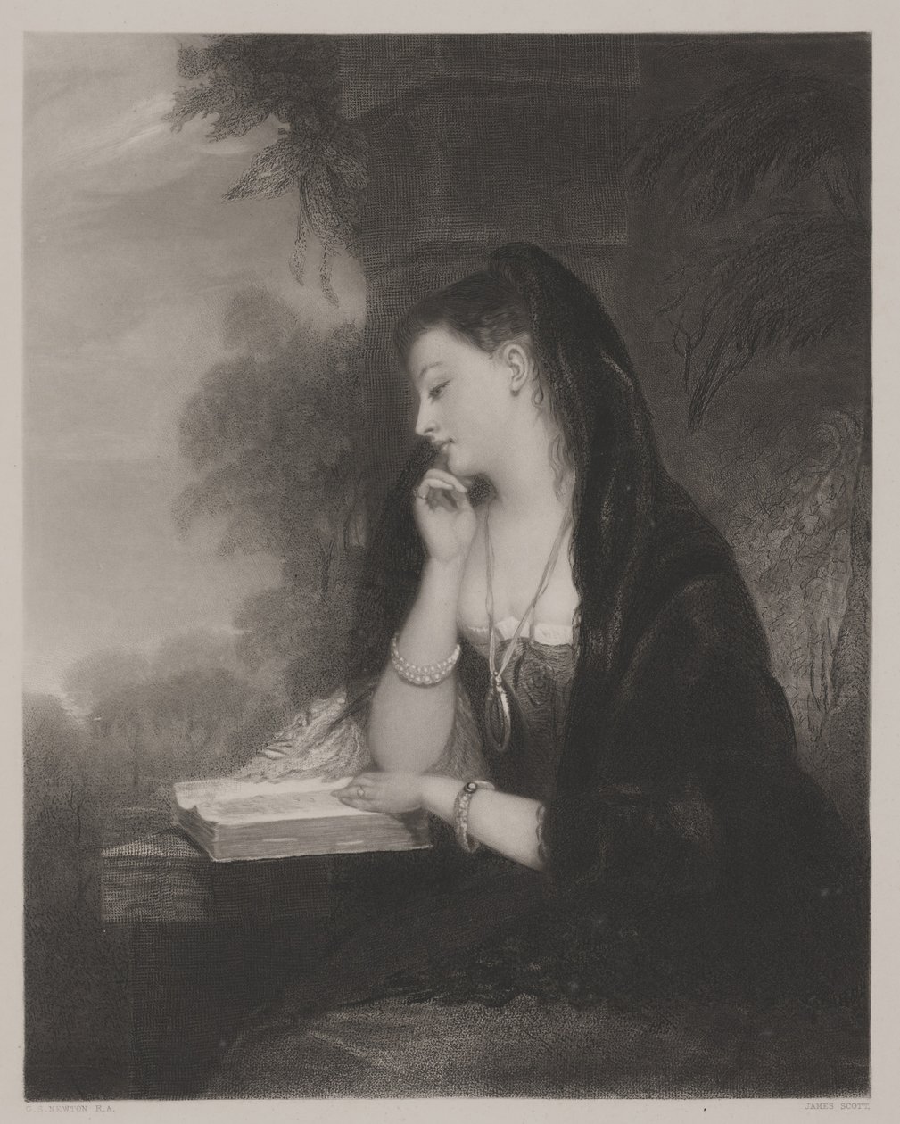 Zamyślony (akwatinta) autorstwa Gilbert Stuart Newton