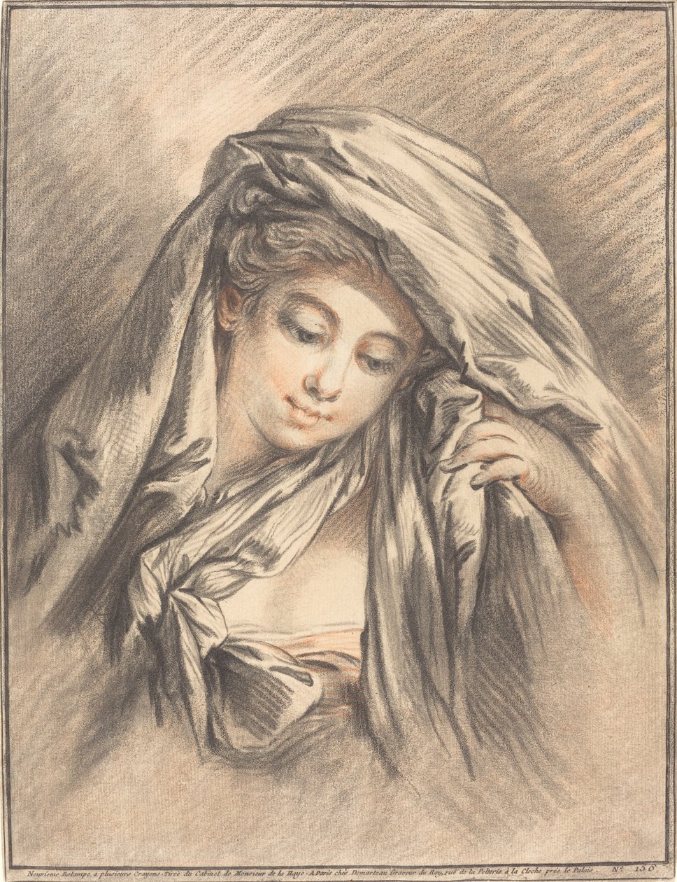 Młoda kobieta z zakrytą głową, 1767. autorstwa Gilles Demarteau