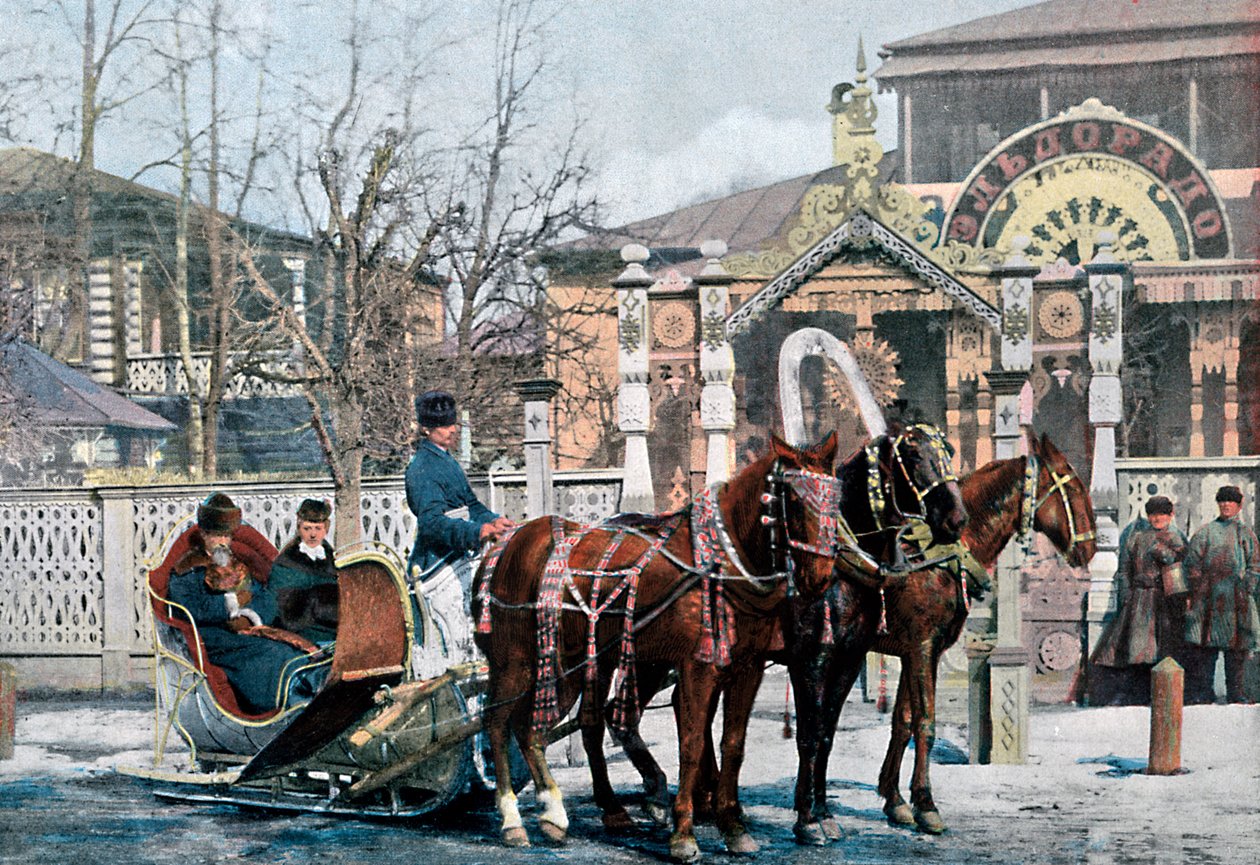Sanie trojki w Moskwie, Rosja, ok. 1890 r. autorstwa Gillot