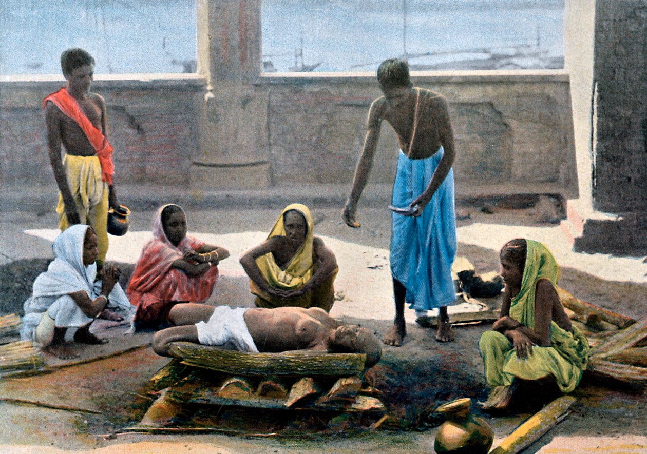 Kremacja w Indiach, ok. 1890 r. autorstwa Gillot