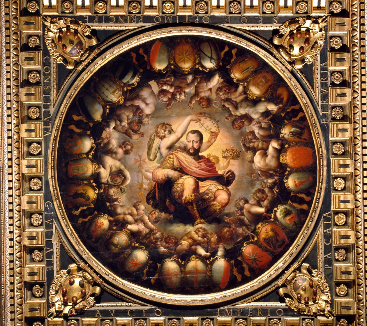 Apoteoza Kosmy I Medyceusza (1519-74) z sufitu Salone dei Cinquecento, 1565 (panel) autorstwa Giorgio Vasari