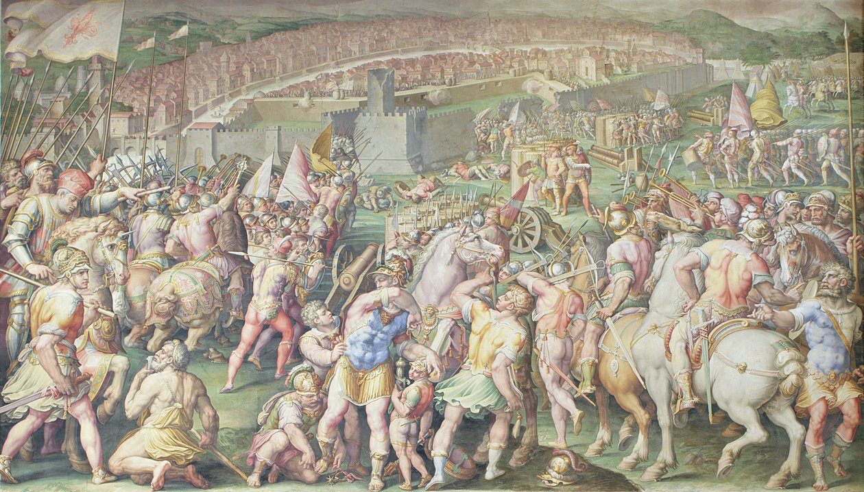 Piza zaatakowana przez wojska florenckie, Salone dei Cinquecento, 1555-72 autorstwa Giorgio Vasari