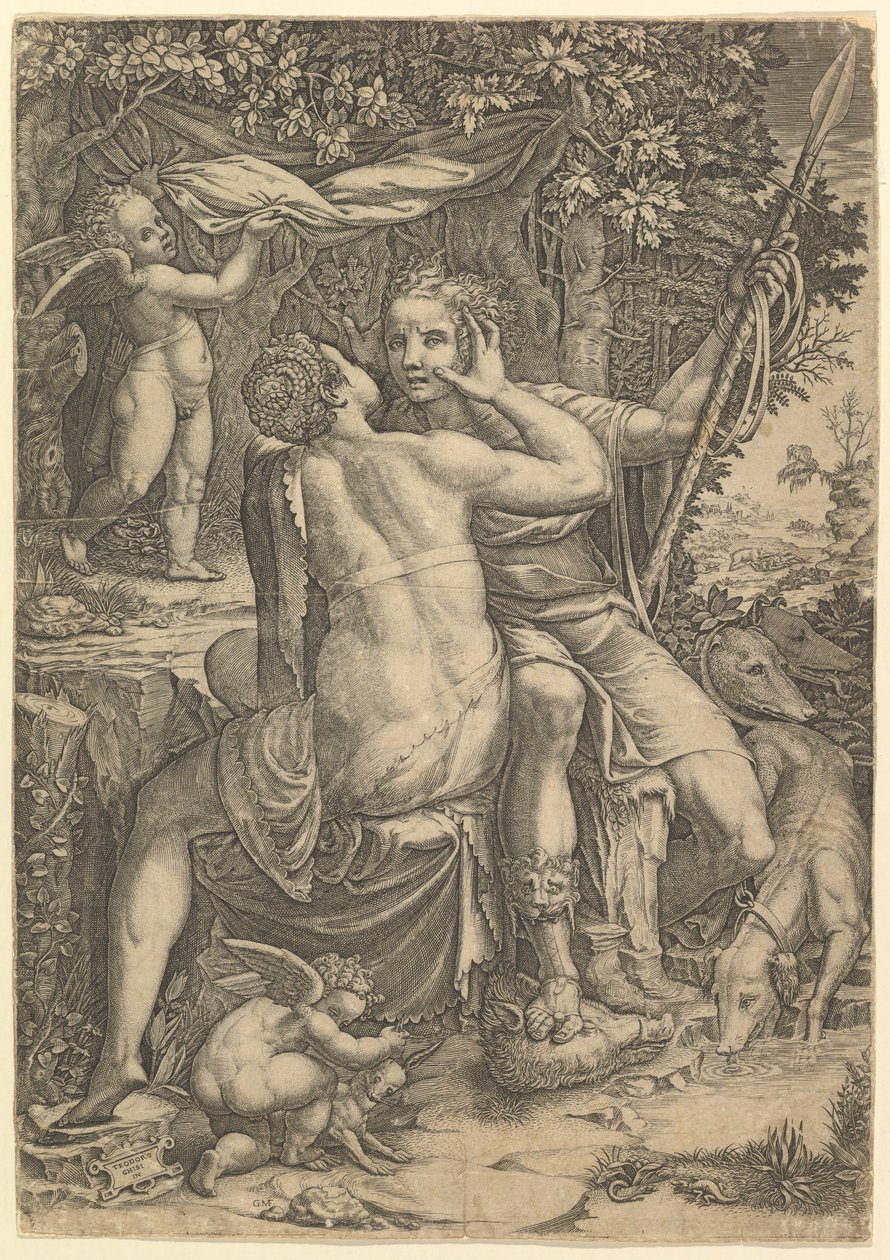 Wenus i Adonis, ca. 1570 autorstwa Giorgio Ghisi