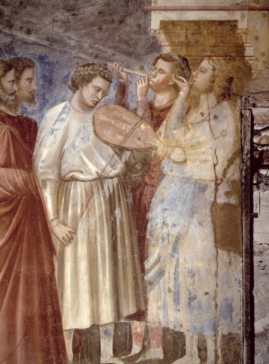 Procesja ślubna dziewic, fragment muzyków, ok. 1305 fragment fresku z 65205 autorstwa Giotto di Bondone