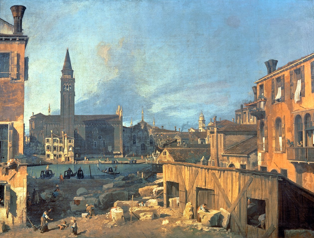 وینس: کیمپو سان ویدال او سانتا ماریا ډیلا کاریتا (د سټون میسن انګړ) 1727-28 قطبونه autorstwa Giovanni Antonio Canal