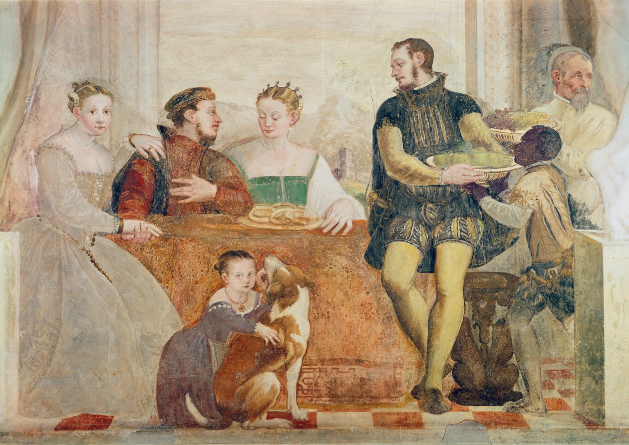 Detal z obrazu "Bankiet", ok. 1570 r. autorstwa Giovanni Antonio Fasolo