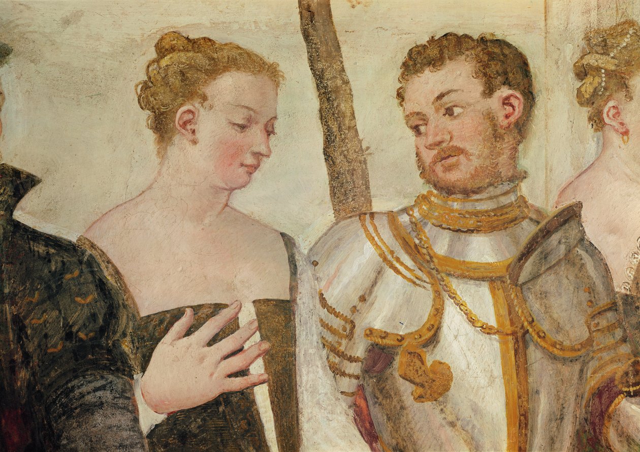 Zaproszenie do tańca, fragment dwóch głów, fresk 1570 autorstwa Giovanni Antonio Fasolo