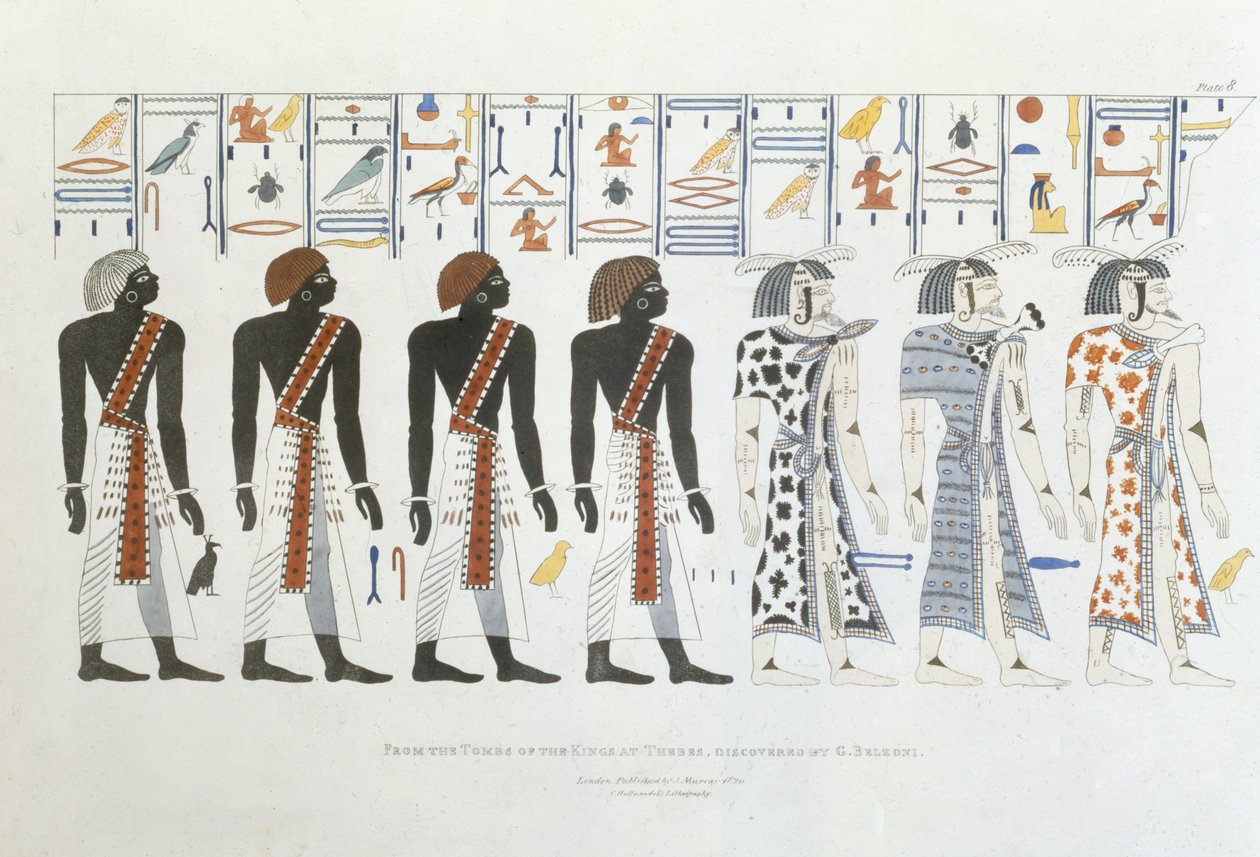 Ilustracje hieroglifów z Grobowców Królewskich w Tebach, odkrytych przez G. Belzoniego, tablica 8 z "Plates Illustrative of the Research in Egypt and Nubia", rytowane przez Charlesa Hullmandela autorstwa Giovanni Battista Belzoni