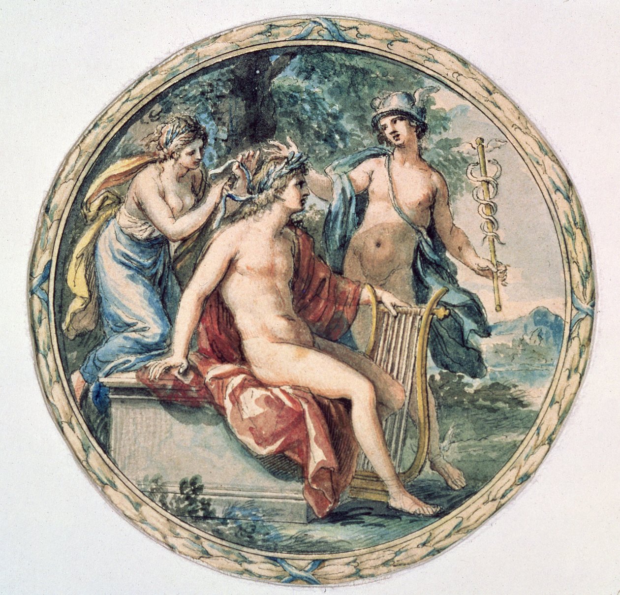 Apollo ze swoją lirą, Merkurym i muzą autorstwa Giovanni Battista Cipriani