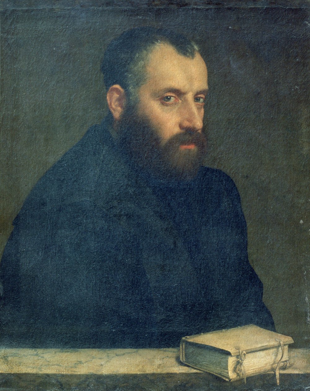 Portret mężczyzny z książką autorstwa Giovanni Battista Moroni