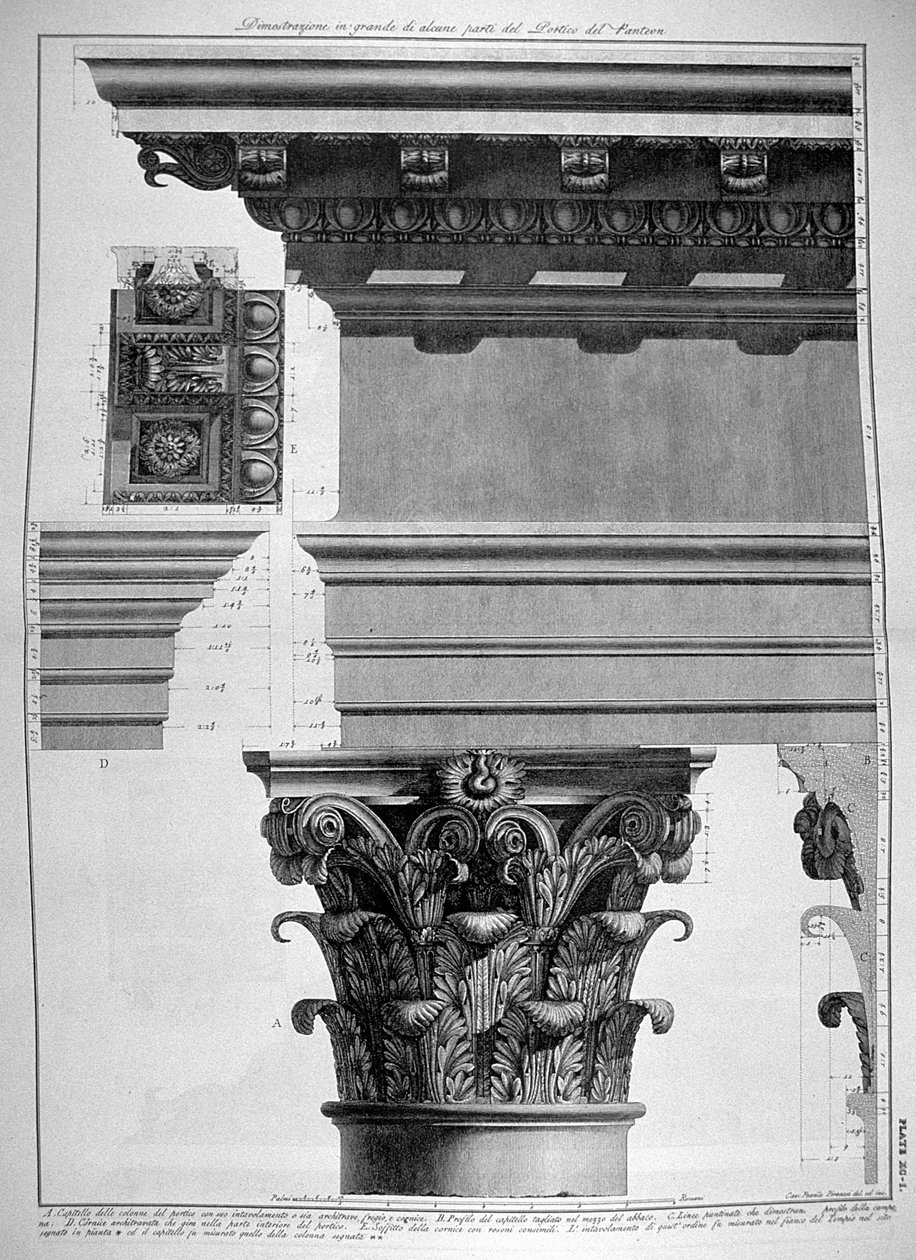 Tablica XC-I Wielkoformatowa ilustracja fragmentu portyku Panteonu z wedut, wydana po raz pierwszy w 1756 r., wyd. przez E. & F.N Spon Ltd., 1900 autorstwa Giovanni Battista Piranesi