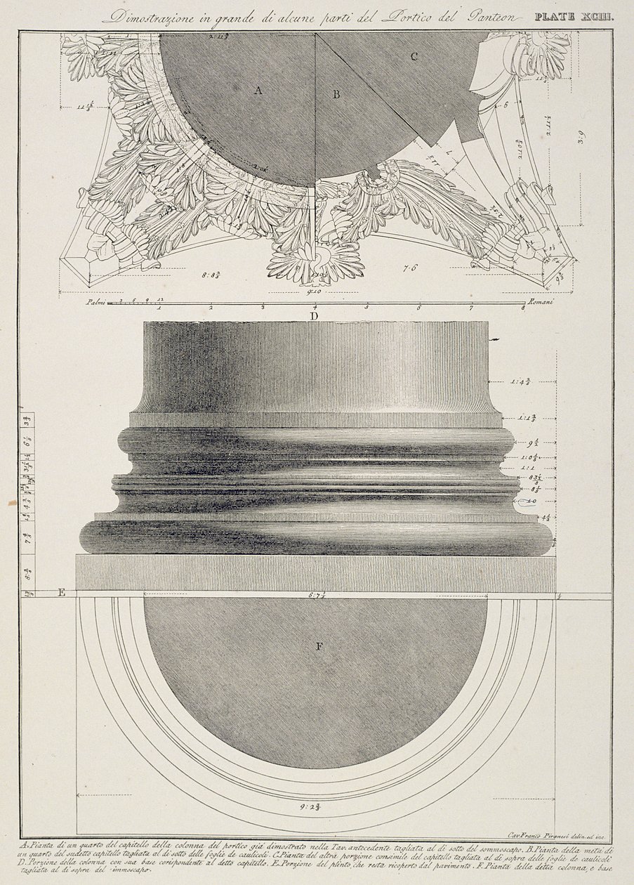 Tablica XCIII Wielkoformatowa ilustracja detalu z portyku Panteonu z „Weduty”, wydana po raz pierwszy w 1756 r., wyd. przez E. i F.N. Sp. z oo, 1900 autorstwa Giovanni Battista Piranesi