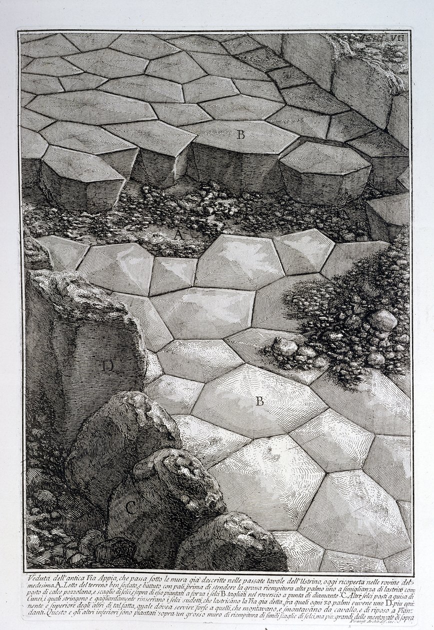 Bruk Via Appia Antica, z „Le Antichita Romane de G.B. Piranesi (1756)”, wydana w Paryżu, 1835 autorstwa Giovanni Battista Piranesi