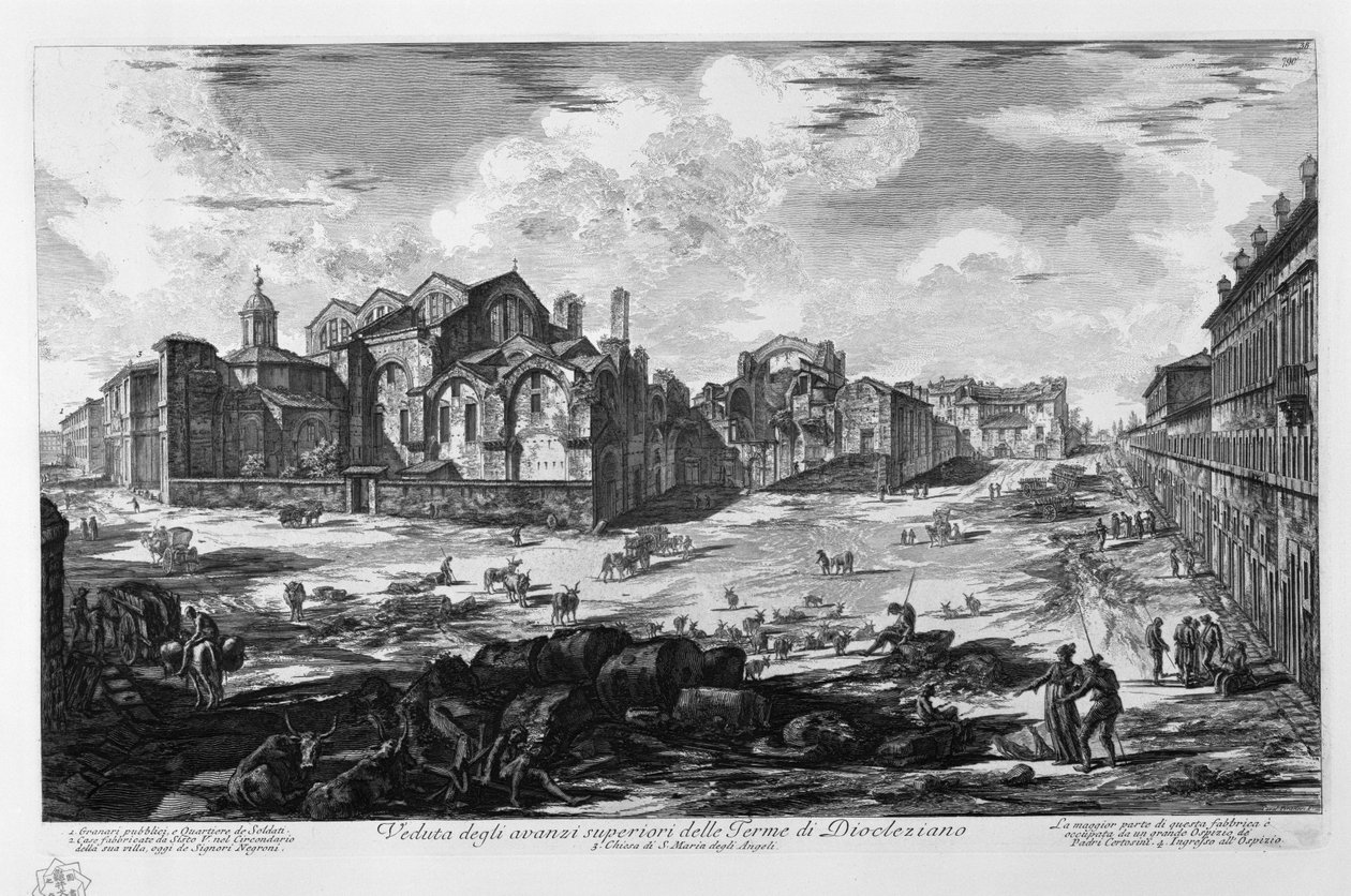 Widok na górne pozostałości Łaźni Dioklecjana autorstwa Giovanni Battista Piranesi