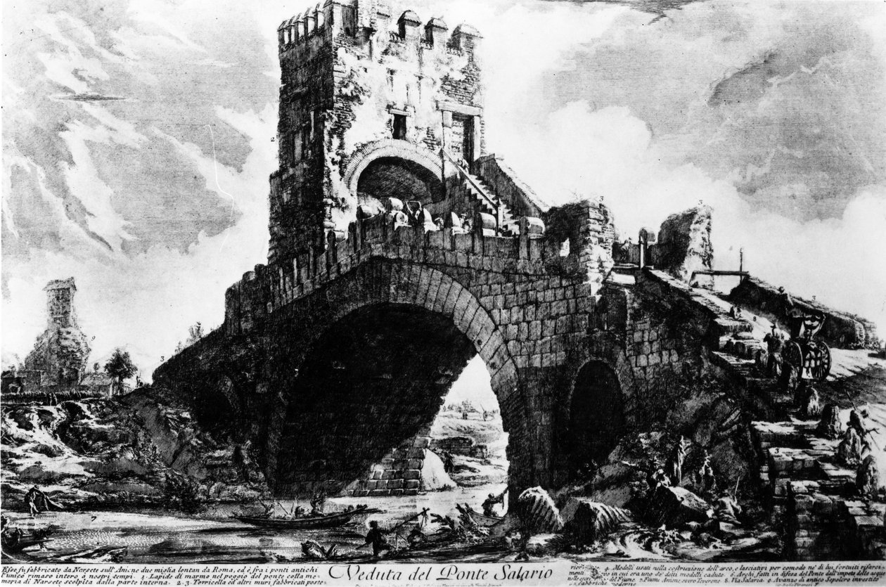 د پونټ سالاریو لید، د روم د لیدونو لړۍ څخه، c.1760 poli autorstwa Giovanni Battista Piranesi