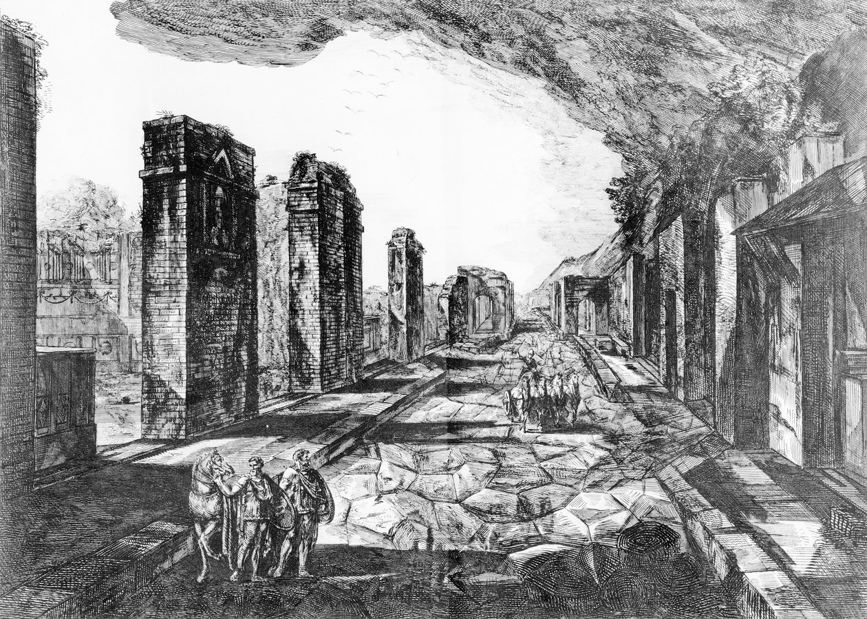 Widok na tawernę w Pompejach z napisem Priapus Shop, z „Antiquites de Pompeia” autorstwa G.B. Piranesi, rytowany przez Francesco Piranesi (1758-1810) 1804 autorstwa Giovanni Battista Piranesi