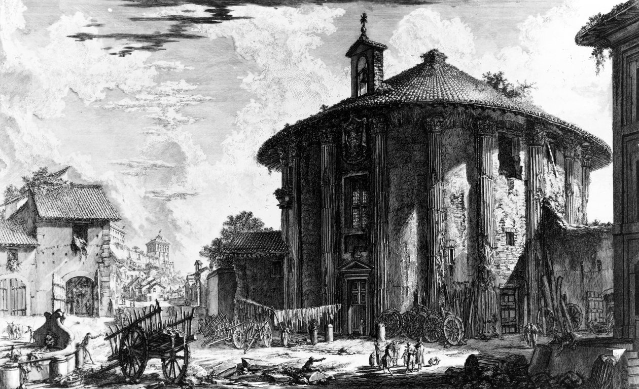 Widok świątyni Kybele na Piazza della Bocca della Verita, z serii „Widoki Rzymu”, 1758 autorstwa Giovanni Battista Piranesi