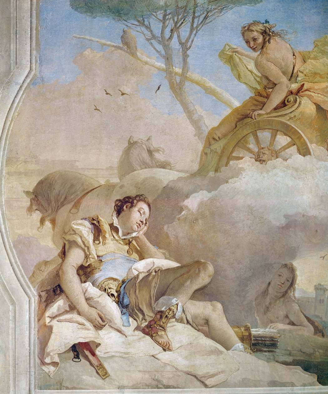 Armida porywa śpiącego Rinaldo, z „Gerusalemme Liberata” Torquato Tasso (1544-95) 1979 (fragment) autorstwa Giovanni Battista Tiepolo