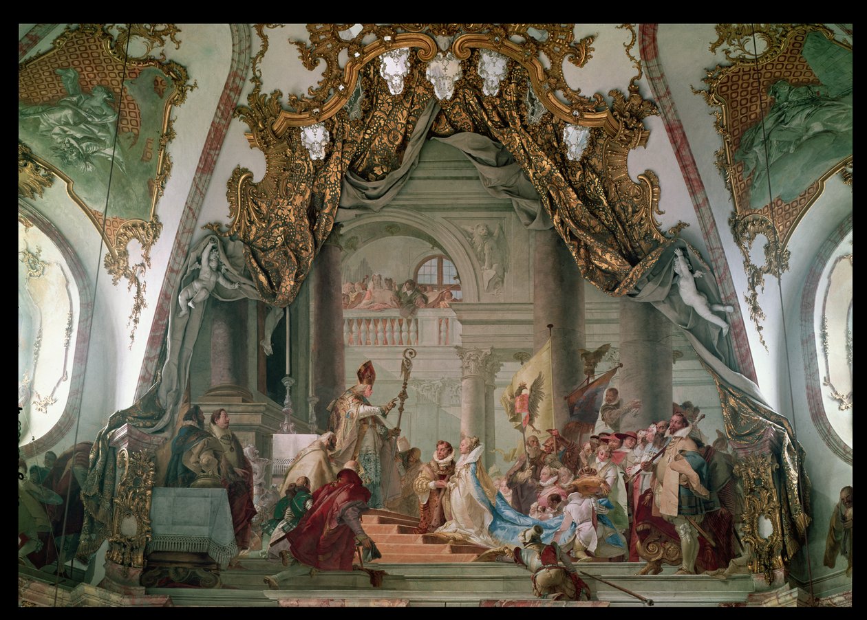 Ślub Fryderyka I (ok.1123-90) Barbarossy i Beatrycze I (1145-84) Burgundii w 1156 autorstwa Giovanni Battista Tiepolo