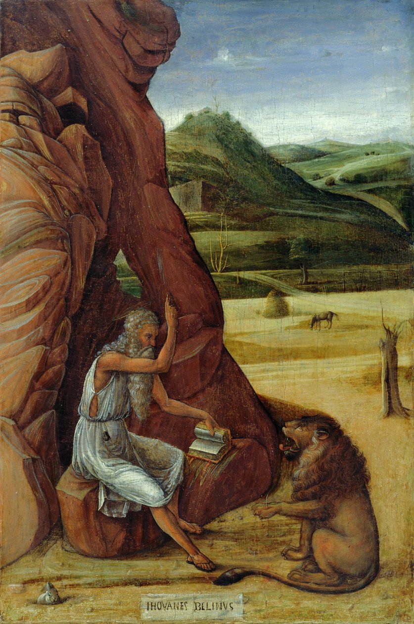 St. Jerome in the Wilderness, c.1450 (tempera na panelu) autorstwa Giovanni Bellini